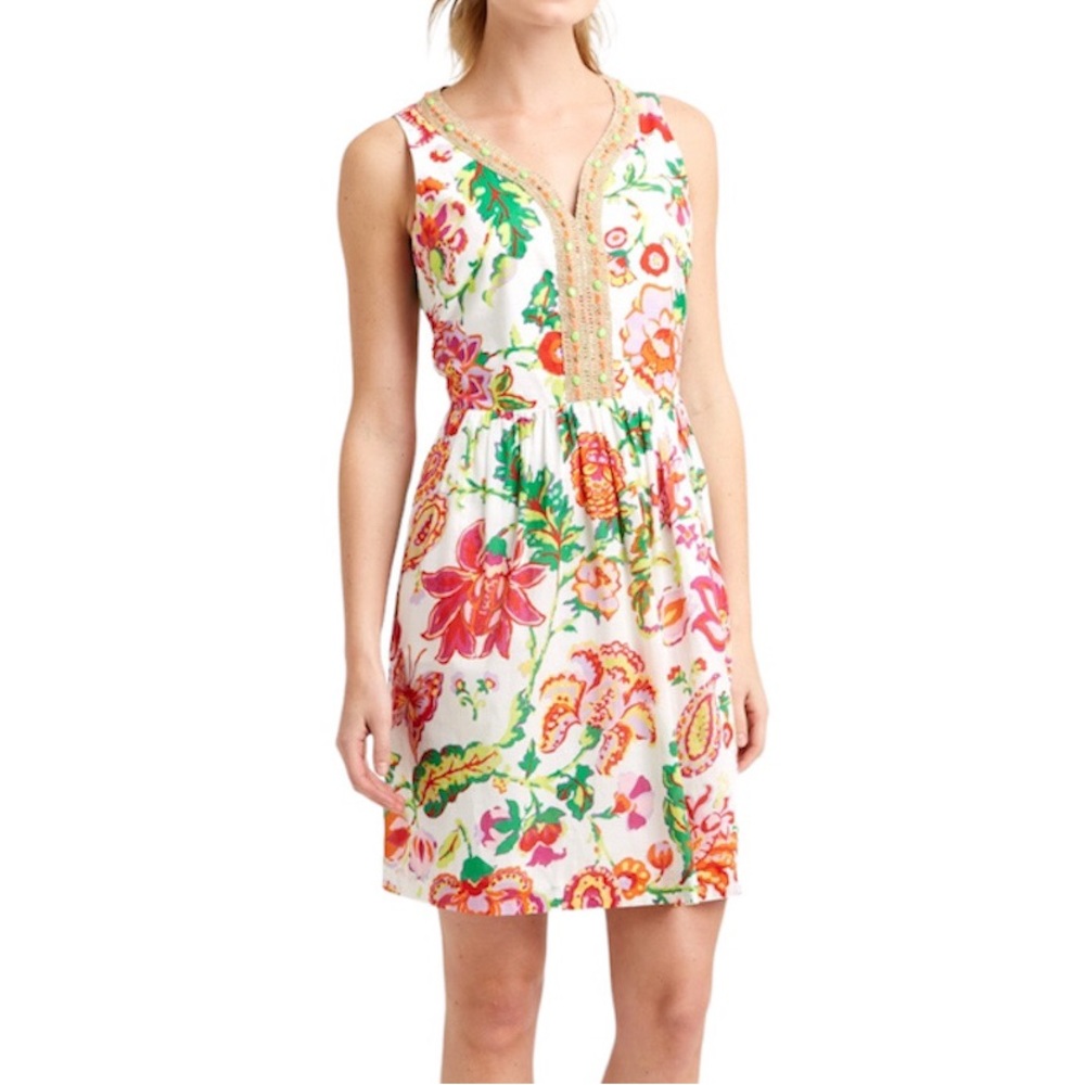 Vineyard Vines Island Floral Print Dress White Butterflies Tropical — Size 2
